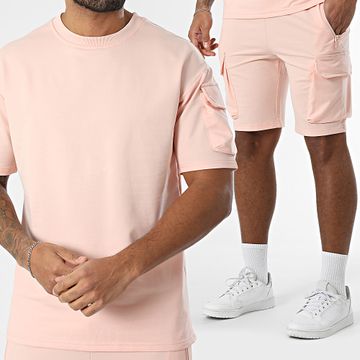 Zayne Paris  - Conjunto de sudadera de cuello redondo y pantalón corto Cargo Jogging rosa