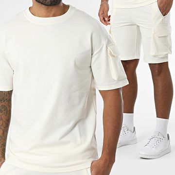 Zayne Paris  - Conjunto de sudadera de cuello redondo y pantalón corto Cargo Jogging Blanco