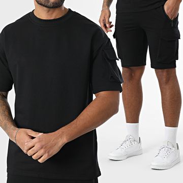 Zayne Paris  - Conjunto de sudadera negra de cuello redondo y pantalón corto tipo cargo