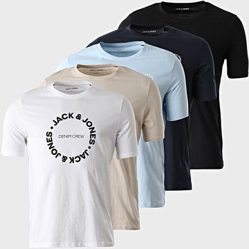 Jack And Jones - Juego De 5 Camisetas Simon Azul Marino Blanco Claro Negro Beige