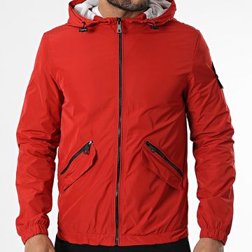 Kymaxx - Chaqueta roja con cremallera y capucha