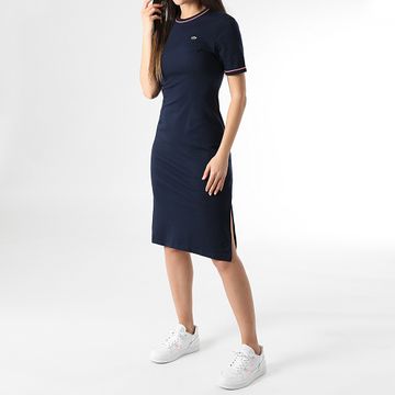 Lacoste - Maxivestido de mujer con logo de cocodrilo bordado Azul marino