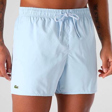 Lacoste - Shorts de baño con logo bordado de cocodrilo azul claro