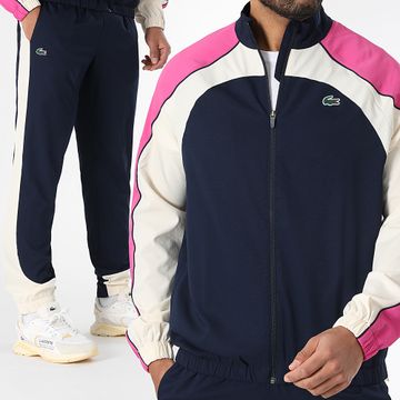Lacoste - Traje A Rayas Cocodrilo Logo Azul Marino Beige Rosa