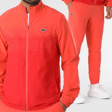 Lacoste - Chándal con logo de cocodrilo rojo y naranja