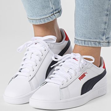 Puma - Zapatillas de deporte para mujer Puma Smash 3.0 392031 Puma White Puma Navy Red