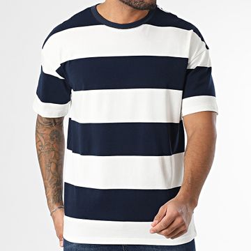 Frilivin - Camiseta oversize a rayas azul marino y blanco