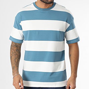 Frilivin - Camiseta oversize de rayas azules y blancas