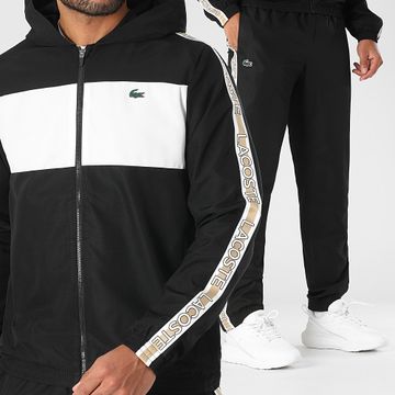 Lacoste - Conjunto de chaqueta con cremallera y capucha con logotipo de cocodrilo negro y pantalón de jogging