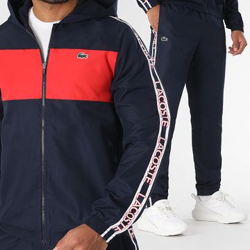 Lacoste - Conjunto de chaqueta con cremallera y pantalón de chándal azul marino con logo de cocodrilo y capucha