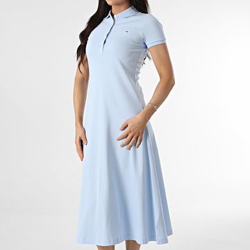 Tommy Jeans - Maxi Vestido Polo Manga Corta Mujer 0383 Azul Claro