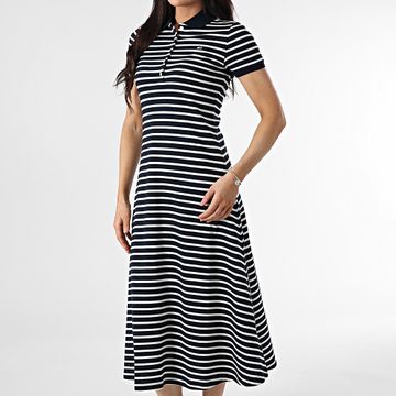 Tommy Jeans - Maxi Vestido Polo Mujer Rayas Manga Corta 0383 Azul Marino Blanco