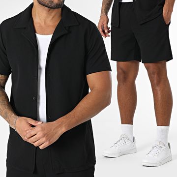 Zayne Paris  - Conjunto de camisa negra de manga corta y pantalón corto de jogging