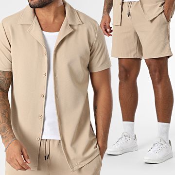 Zayne Paris  - Conjunto de camisa de manga corta y pantalón corto de jogging beige