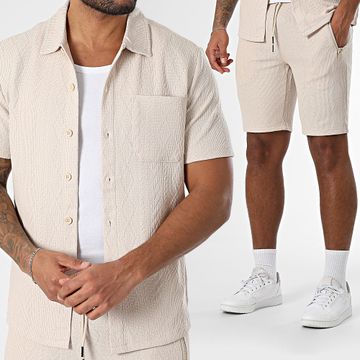 Zayne Paris  - Conjunto de camisa de manga corta y pantalón corto de jogging beige