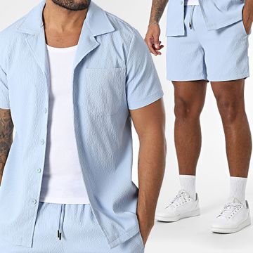 Zayne Paris  - Conjunto de camisa de manga corta y pantalón corto azul claro