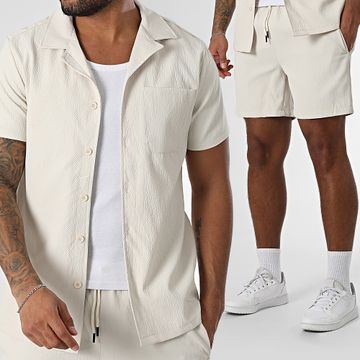 Zayne Paris  - Conjunto de camisa de manga corta y pantalón corto de jogging Beige claro