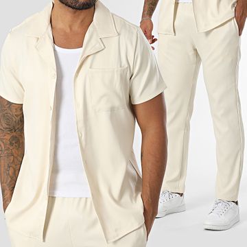 Zayne Paris  - Conjunto de camisa de manga corta y pantalón de chándal beige