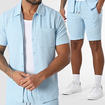Zayne Paris  - Conjunto de camisa de manga corta y pantalón corto azul claro