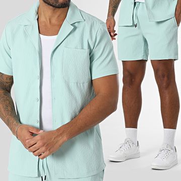 Zayne Paris  - Conjunto de camisa de manga corta y pantalón corto turquesa