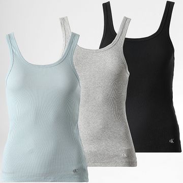 Calvin Klein - Lote de 3 camisetas de tirantes para mujer 7493 Negro Heather Gris Azul claro