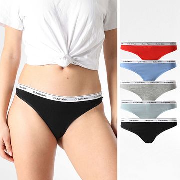 Calvin Klein - Set De 5 Tangas Mujer QD5221E Negro Rojo Gris Heather Azul Claro