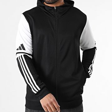 Adidas Performance - SQ25 JE2778 Negro Blanco Chaqueta con cremallera con capucha y rayas