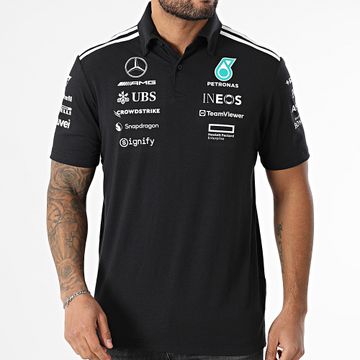 Adidas Performance - Mercedes JW5391 AMG Polo de manga corta a rayas Negro