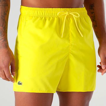 Lacoste - Shorts de baño con logo bordado de cocodrilo amarillo