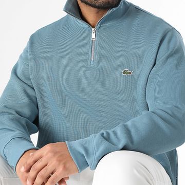 Lacoste - Sudadera con cuello de cremallera y logotipo bordado de cocodrilo azul