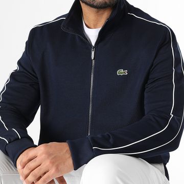 Lacoste - Chaqueta azul marino regular fit con logo bordado de cocodrilo y cremallera