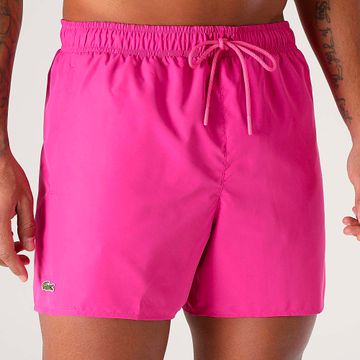 Lacoste - Shorts de baño con logo bordado de cocodrilo rosa