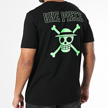 One Piece - Oversize Hybrid Color Tee Shirt Negro Verde Fluo