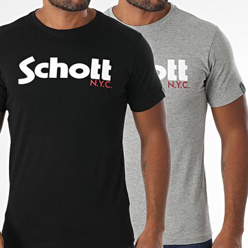 Schott NYC - Lote de 2 camisetas negras con logo en gris jaspeado