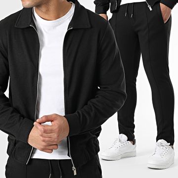 Zelys Paris - Conjunto de chaqueta y pantalón negro con cremallera