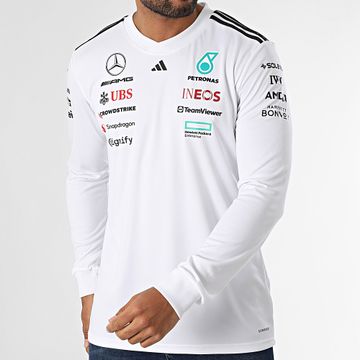 Adidas Performance - Mercedes AMG JX5801 Camiseta blanca de manga larga con rayas