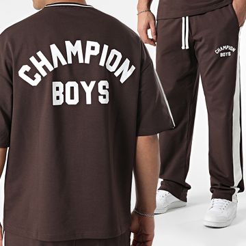 Ikao - Conjunto de camiseta oversize y pantalón de chándal marrón y blanco