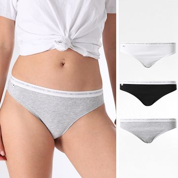 Lacoste - Lote de 3 bragas para mujer Classic Knickers Negro Gris Heather Blanco
