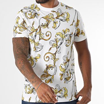 Versace Jeans Couture - Slim All Over Tee Shirt 78GAHS0-JS458 Blanco Amarillo Renacimiento