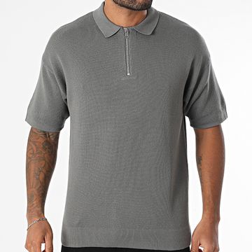 Jack And Jones - Roy Polo Manga Corta Cuello Cremallera Gris Antracita