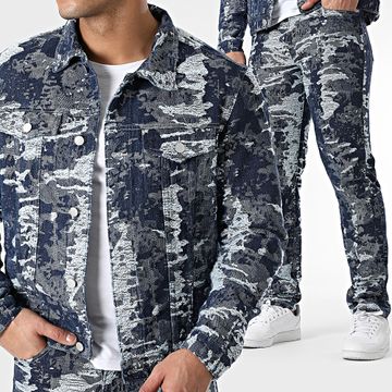 John H - Conjunto de vaqueros y chaqueta azul crudo