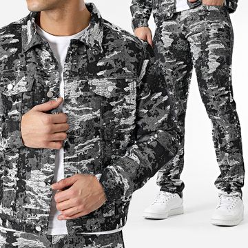 John H - Conjunto de vaqueros y chaqueta en negro y gris