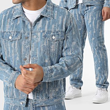 John H - Conjunto de chaqueta vaquera azul y vaqueros
