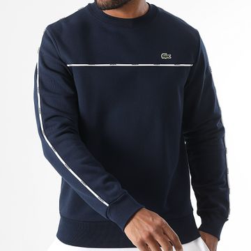 Lacoste - Sudadera azul marino con logo bordado de cocodrilo y cuello redondo