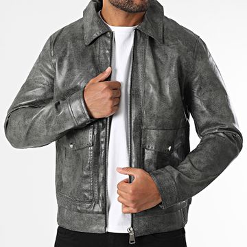 Uniplay - Chaqueta de piel sintética negra jaspeada