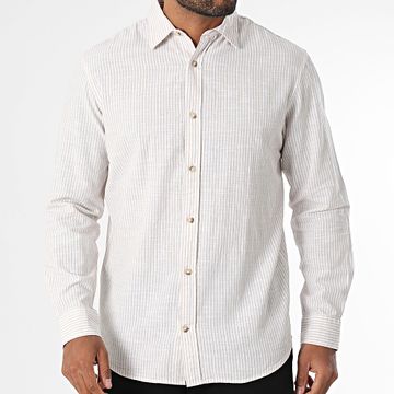 Jack And Jones - Verano Blanco Beige Camisa de rayas de manga larga