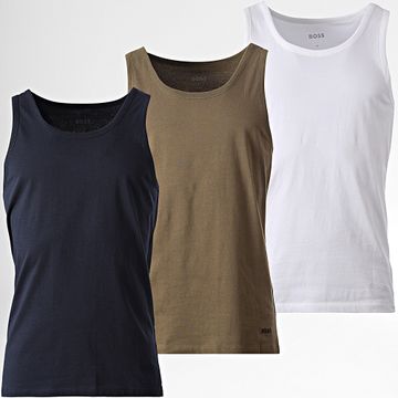 BOSS - Lote de 3 camisetas de tirantes 50475278 Blanco Verde Caqui Azul Marino