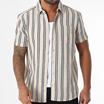 Blend - Camisa de rayas de manga corta 20717682 Beige Negro