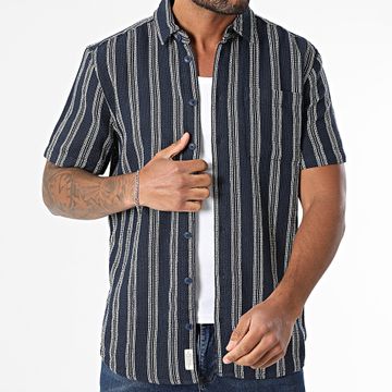 Blend - Camisa de rayas de manga corta 20717682 Azul marino Beige