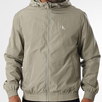 Calvin Klein - 7254 Chaqueta verde caqui con capucha y cremallera